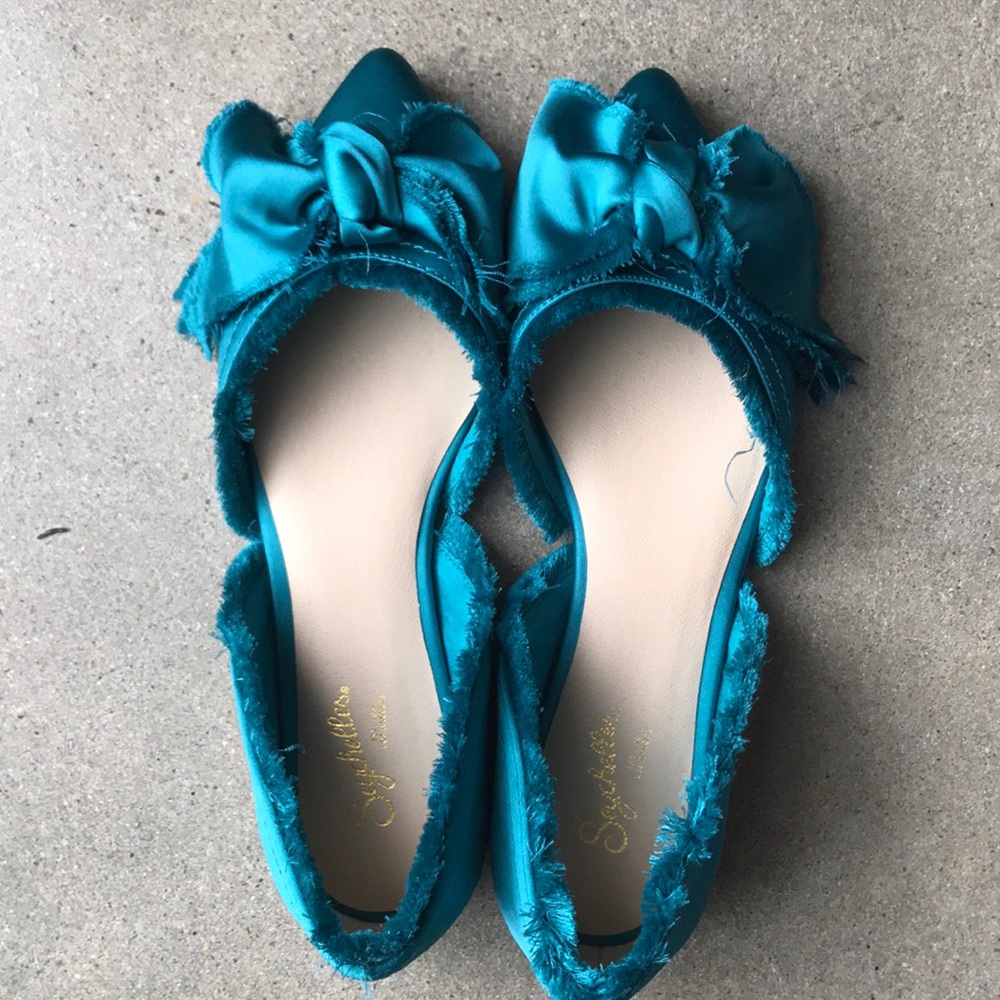Teal Satin Seychelles flats